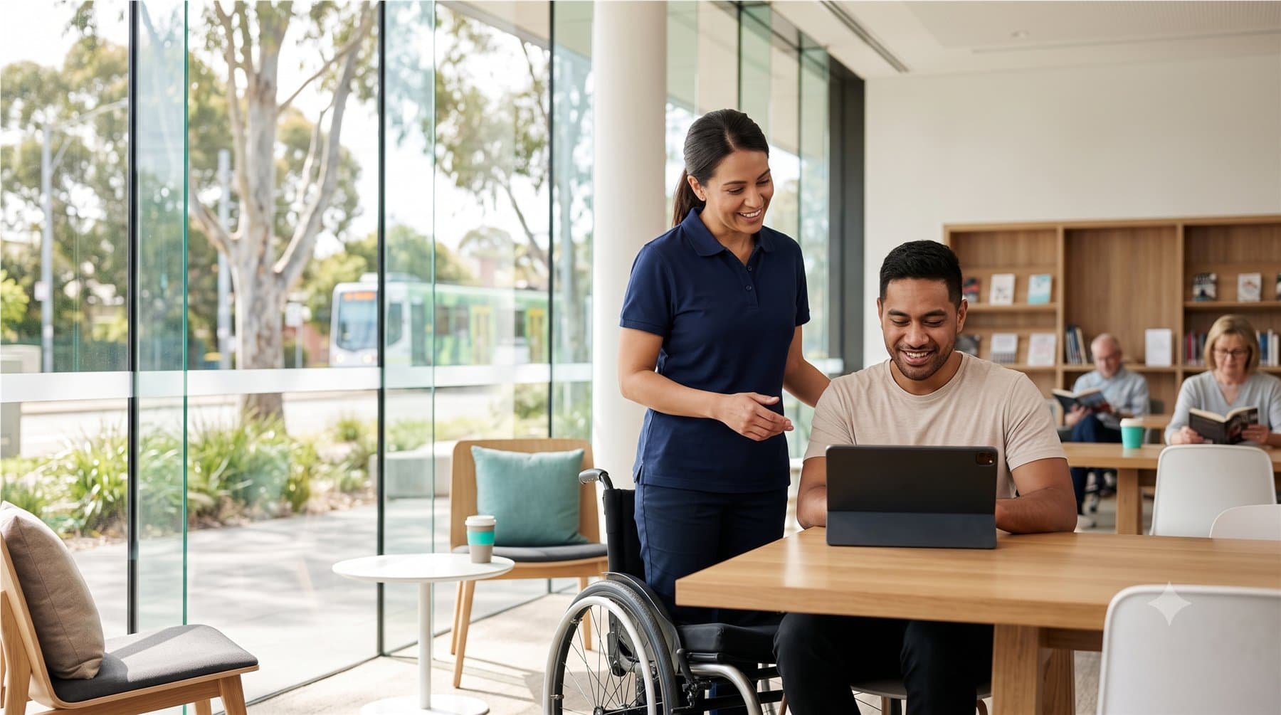 Bright Vision support worker assisting a participant in the community